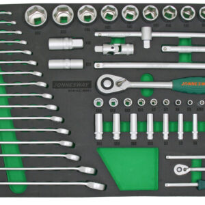 Jonnesway Dugó és villáskulcs készlet 65 db-os , polifoam tálcán